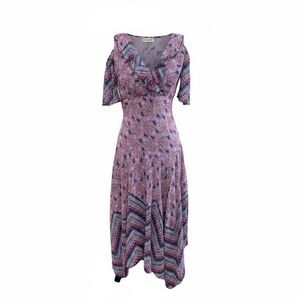 Rabbit Rabbit Rabbit Designs Boho Paisley Cold Shoulder Ruffle Midi Dress Size 8